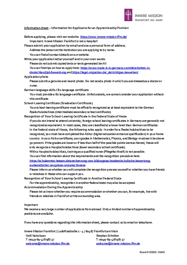Merkblatt Initiativbewerbungen (Englisch) zum Download