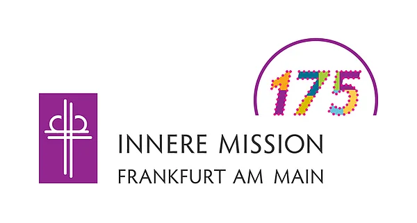Logo und Schriftzug der Inneren Mission Frankfurt am Main, mit einer bunt gefärbten '175'.
