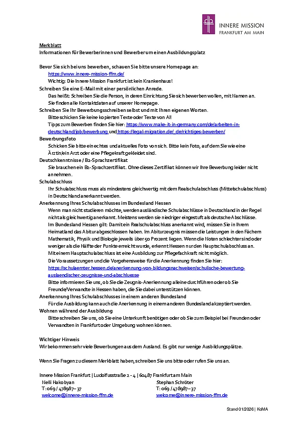 Merkblatt Initiativbewerbungen zum Download